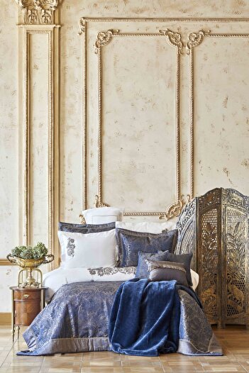 Karaca Home Venita Navy Blue 6 Piece Silk Bedspread