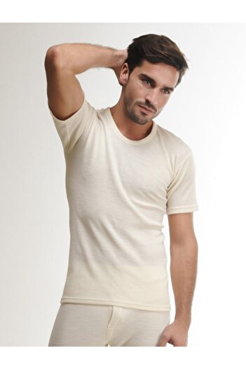 Hasyün Men's Cream Wool Short Sleeve Underwear