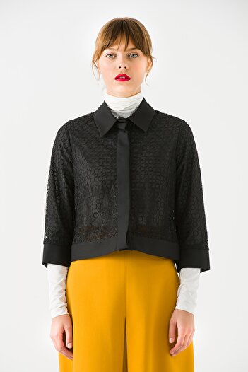 Jus De Pommes Women's Black Transparent Snap Blouse