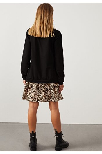 Cool & Sexy Dámské černé teplákové šaty s leopardím vzorem B16