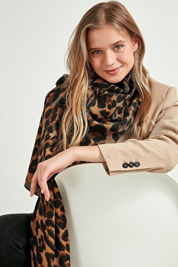 BALIENTE Women's Brown Leopard Patterned Shawl Lp10862