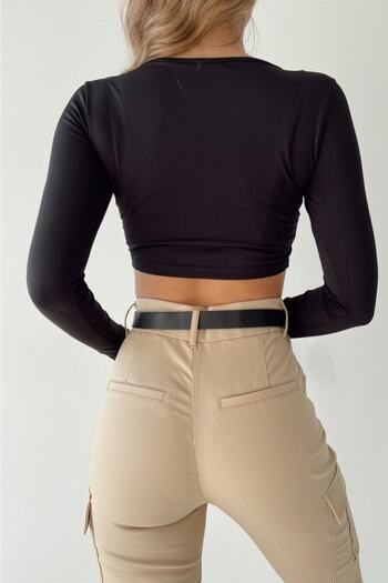 Eka Γυναικεία Μαύρη Μπλούζα Scuba Crop με λαιμόκοψη 0956-1185