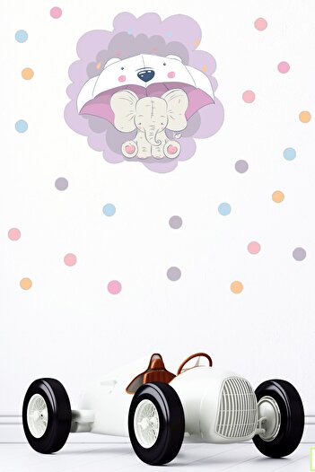 Tilki Dünyası Colorful Polka Dots And Elephant Kids Room Wall Sticker