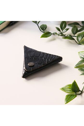 Modica Bamby - Real Leather Multi-Purpose Croco Black Coin Jewelry Pouch