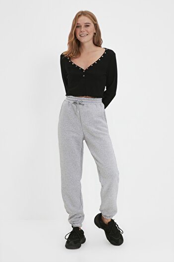 Trendyol Collection Gray Melange Thick Fleece Inside Basic Knitted Sweatpants Trousers Twoaw22Ea0468