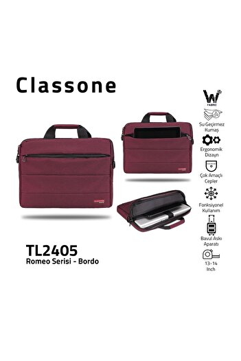Classone حقيبة يد للكمبيوتر المحمول مقاس 15.6 بوصة متوافقة مع الكمبيوتر المحمول Ul165 - بورجوندي