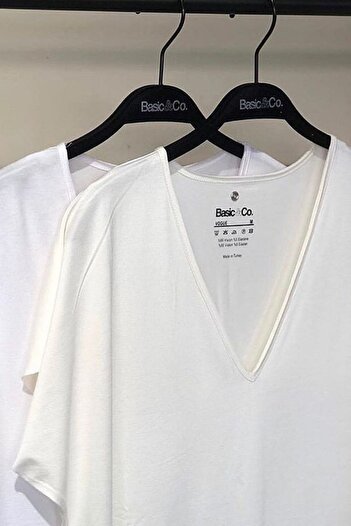 BASIC&CO Vogue V-Neck Ecru Basic Viscose T-shirt
