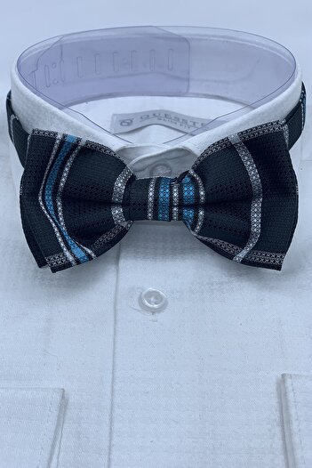 Quesste Accessory Black White Blue Patterned Men's Bow Tie