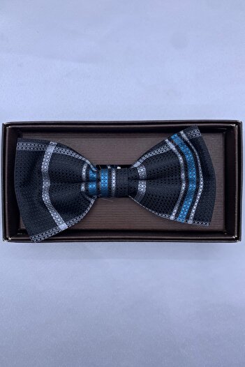 Quesste Accessory Black White Blue Patterned Men's Bow Tie
