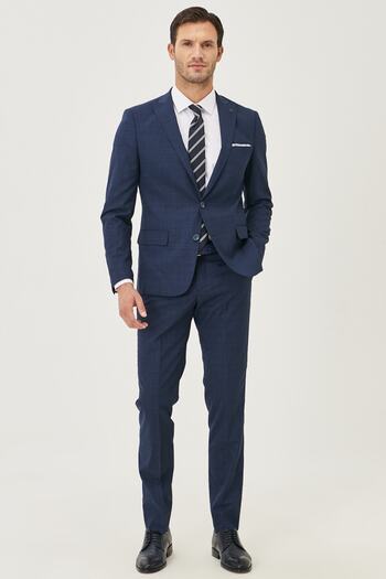 ALTINYILDIZ CLASSICS Men's Navy Blue Wool Extra Slim Fit Slim Fit Print Suit