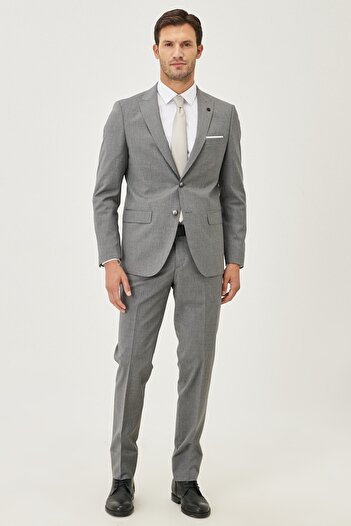 ALTINYILDIZ CLASSICS Men's Gray Slim Fit Slim Fit Patterned Suit