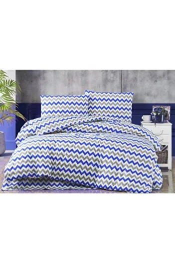 üntaş Life Series Blue Gray Zigzag Single Duvet Cover Set Estekmavigriset