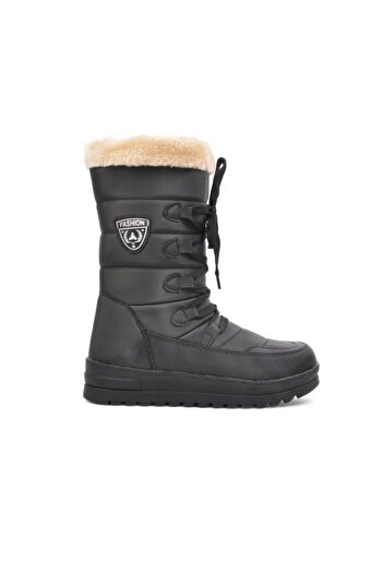 Twingo 995 Black-beige Women's Long Snow Boots with Fur Inside Zipper