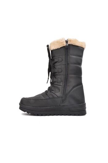 Twingo 995 Black-beige Women's Long Snow Boots with Fur Inside Zipper