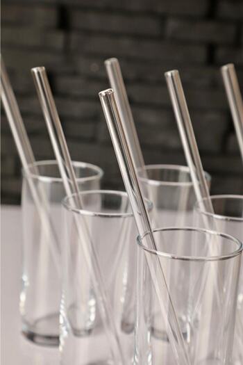 Seram Collection Set of 6 Transparent Glass Curved Straws