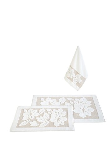 Nurpak Derya Bath Mat Set - Cream/brown (3 PIECES)