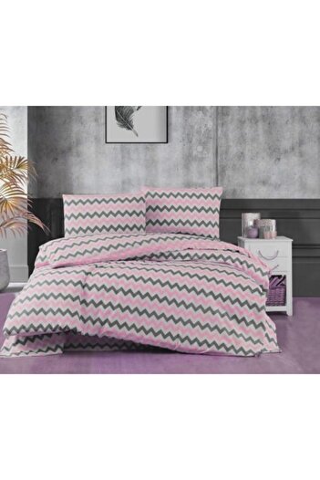 üntaş Life Series Pink Gray Zigzag Single Duvet Cover Set Estekpembegriset
