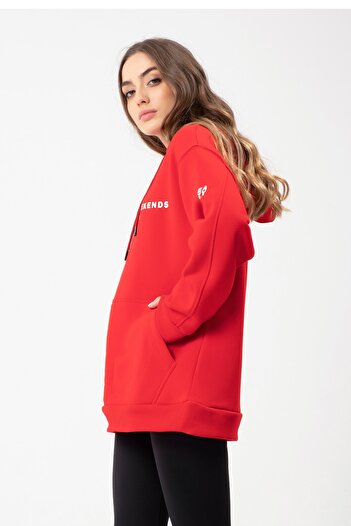 Eazy Co Eazy Available For Weekends Oversize Unisex Red Crew Neck Sweatshirt
