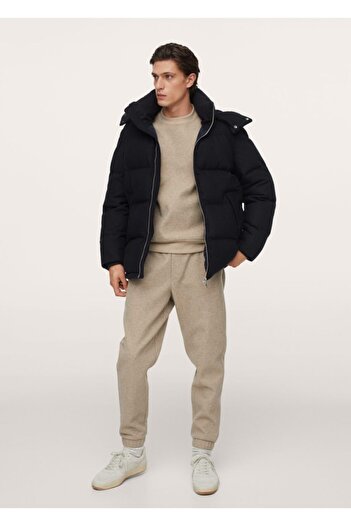 MANGO Man Men's Navy Blue Removable Long Anorak