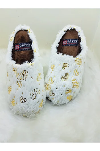 GEZER Women's Heart Patterned Winter House Slippers