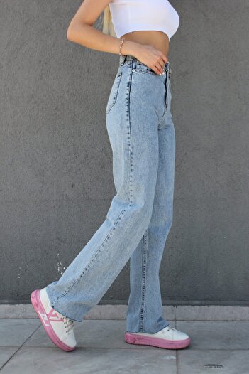 Ramrod -buz Kar Likralı Süper Yüksek Bel Salaş Jeans Palazzo Pantolon. (SÜPER YÜKSEK) Wide Leg