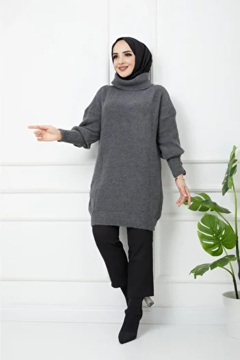 Pamuk Butik Women's Anthracite Turtleneck Sweater
