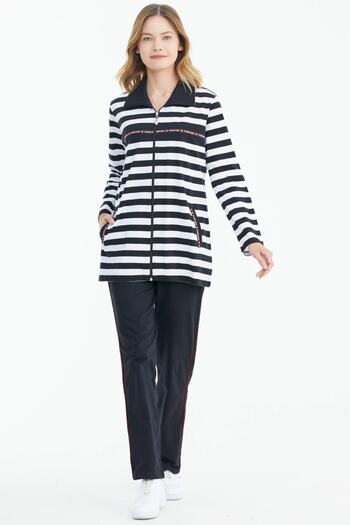Sementa Wide Collar Striped Suit Black
