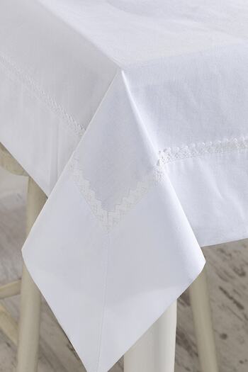 ÖDEL HOME Buldan Fabric Dark Blue Elegant Embroidered Tablecloth with Lace