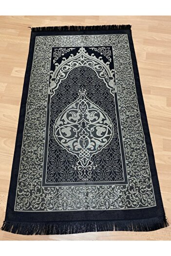 AYHANHOME Patterned Fringed Gift Bundle Taffeta Black Prayer Rug