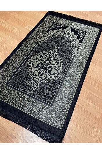 AYHANHOME Patterned Fringed Gift Bundle Taffeta Black Prayer Rug