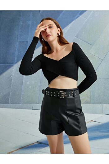 Koton Pulover Crop Negru - Maneca Lunga, Femei, 2kak92197ht
