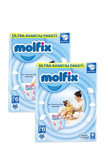 Molfix حفاضات أطفال مقاس 6 كبيرة جدًا، عبوة فائقة المزايا 86 قطعة، عبوتان