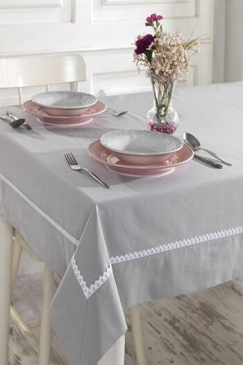 ÖDEL HOME Gray Buldan Fabric Intermediate Lace Tablecloth