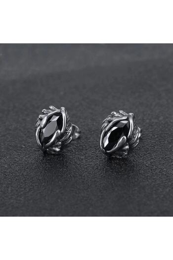 northstarshop Leaf & Thorn Design Gothic Zircon Stone Interlocking 316l Steel Earrings Pair