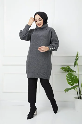 Pamuk Butik Women's Anthracite Turtleneck Sweater