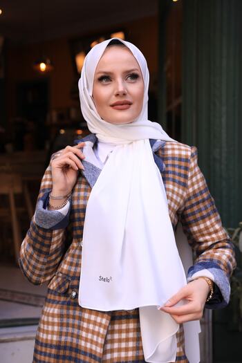 Stella Eşarp Γυναικείο εκρού μεταξωτό σάλι Medina