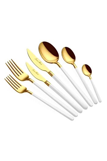 Dame Marie Allegra 42 Piece White Gold 6 Person Fork Spoon Knife Set
