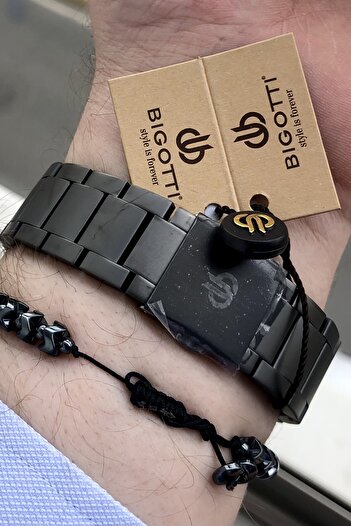 Bigotti Full Çelik Füme Erkek Kol Saati+bileklik Hediye Elg1052