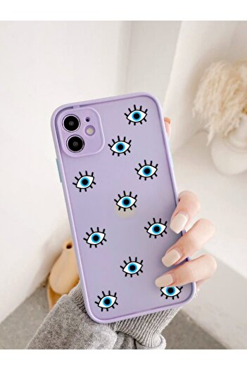 mooodcase iPhone 11 Compatible Lilac Camera Lens Protected Evil Eye Patterned Luxury Phone Case
