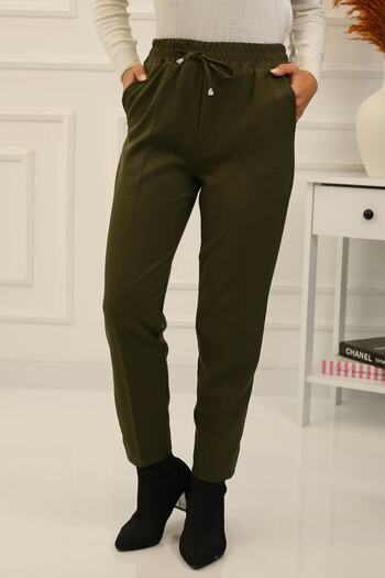 İmajButik Elastic Waist Ankle Length Trousers/khaki