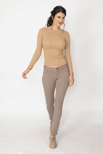 Şans Tekstil Women's Mink 5 Pocket Pocket Heart Figure Embroidered Gabardine Fabric Trousers 85n5977