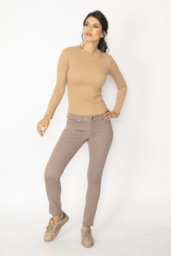 Şans Tekstil Women's Mink 5 Pocket Pocket Heart Figure Embroidered Gabardine Fabric Trousers 85n5977
