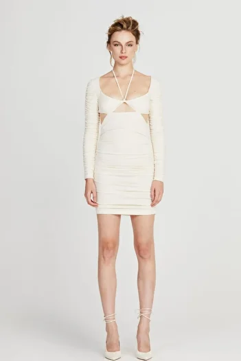 IAMNOTBASIC Women's Ivory Halter Kasey Dress