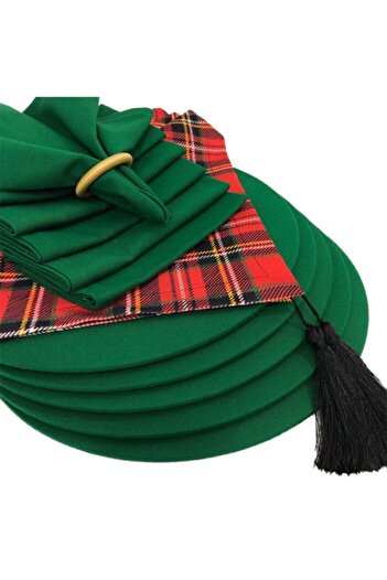 Viemso Plaid Runner 4 Pieces Emerald Green Plate and Napkin Set