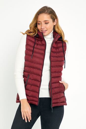 DYNAMO Women's Plum Inflatable Vest Hood with Fleece Inside