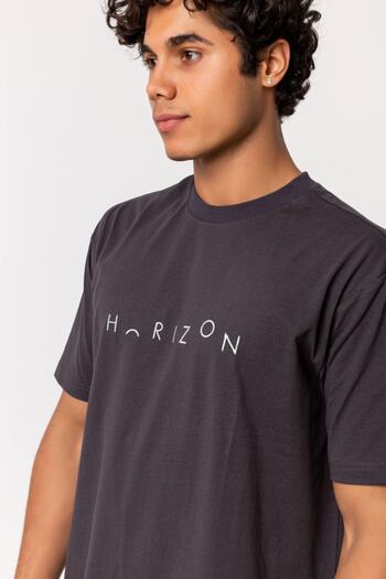 Nur Aka by Nurteks Horizon Embroidered Anthracite 100% Cotton Oversize Large Size T-shirt