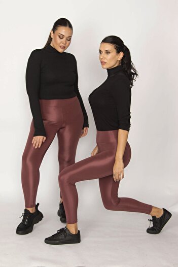 Şans Women's Large Size Dusty Rose High Waist Shiny Disco Tights 65n29263