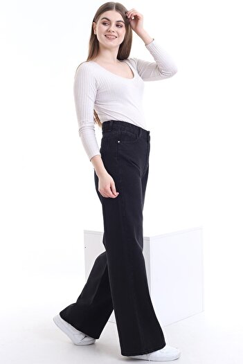Trn JNS Super High Waist Black Lycra Palazzo Jeans - Wide Leg