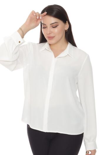 Selent Women's White Hidden Button Large Size Shirt