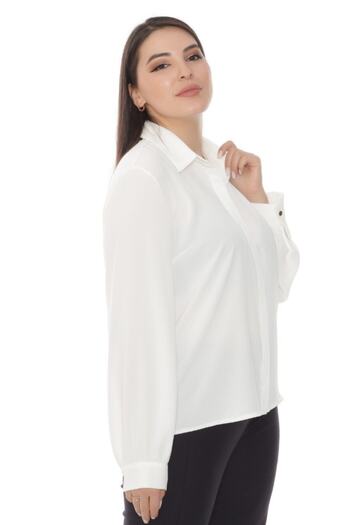 Selent Women's White Hidden Button Large Size Shirt